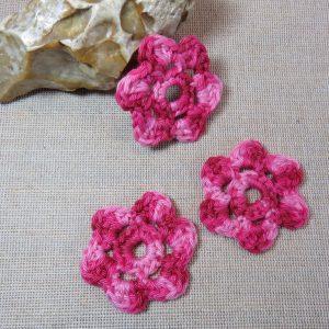 Écusson fleur rose crocheté coton à coudre – Lot de 3