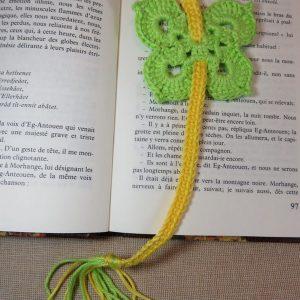 Marque-pages papillon vert jaune crocheté – bijoux de livre