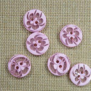 Boutons rond fleur rose en résine 13mm – lot de 6 bouton de couture