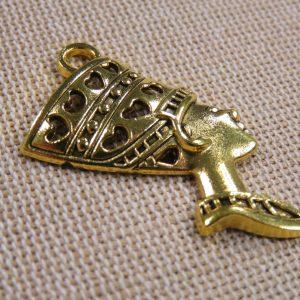 Pendentif Néfertiti doré 40mm, Grand pendentif reine d’Égypte