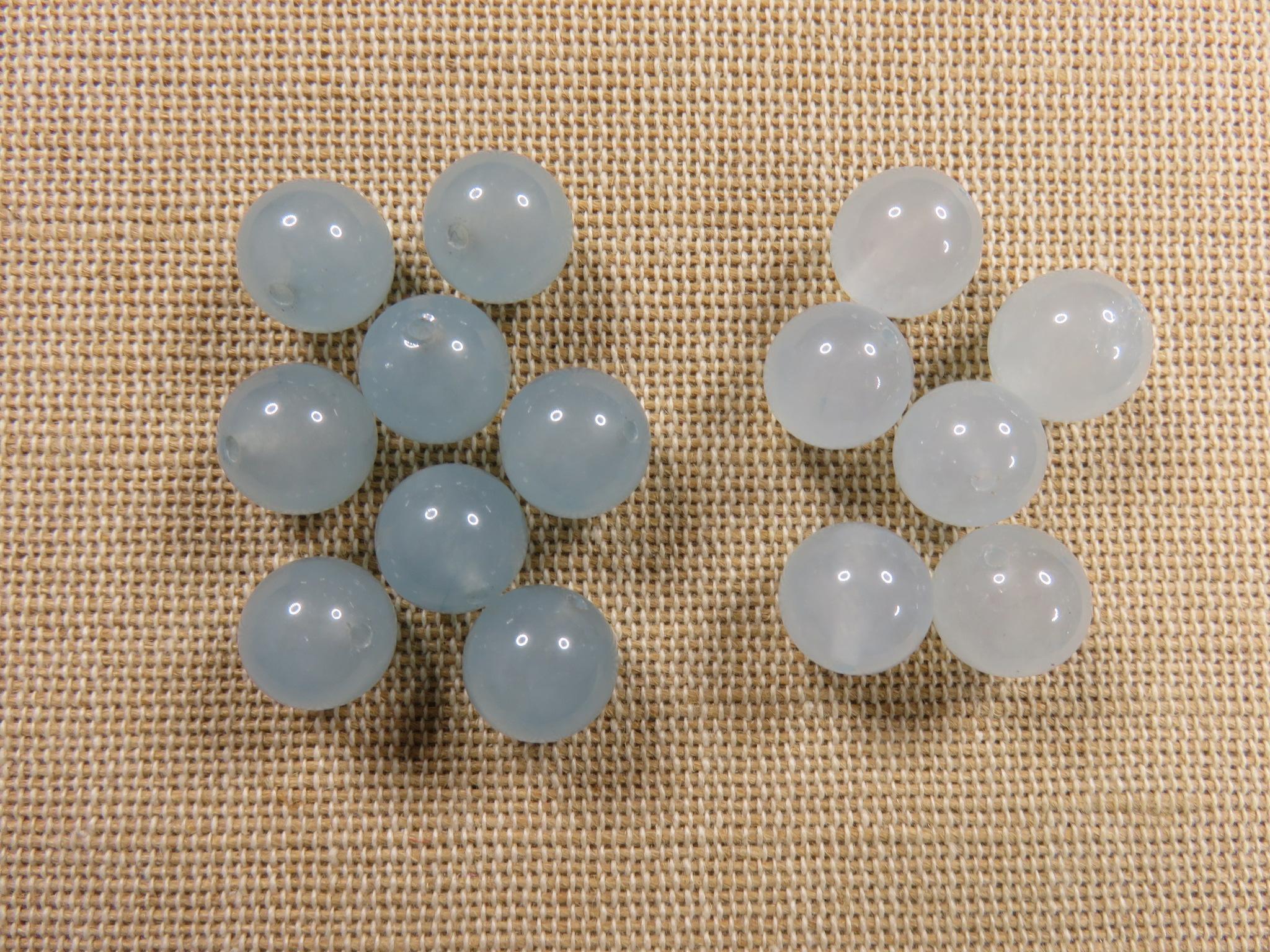 Perles Jade 10mm bleu clair Aquamarine ronde - lot de 14 pierre de gemme