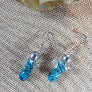 Boucles d’oreille ovale toupie bleu turquoise – bijoux femme