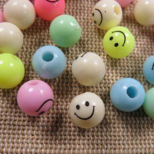 Perles Smile multicolore 8mm ronde en acrylique – lot de 20