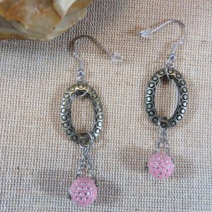 Longue Boucles d’oreille anneau métal et perle rose bijoux femme