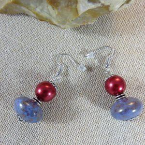 Boucles d’oreilles perle parme et rouge bijoux femme