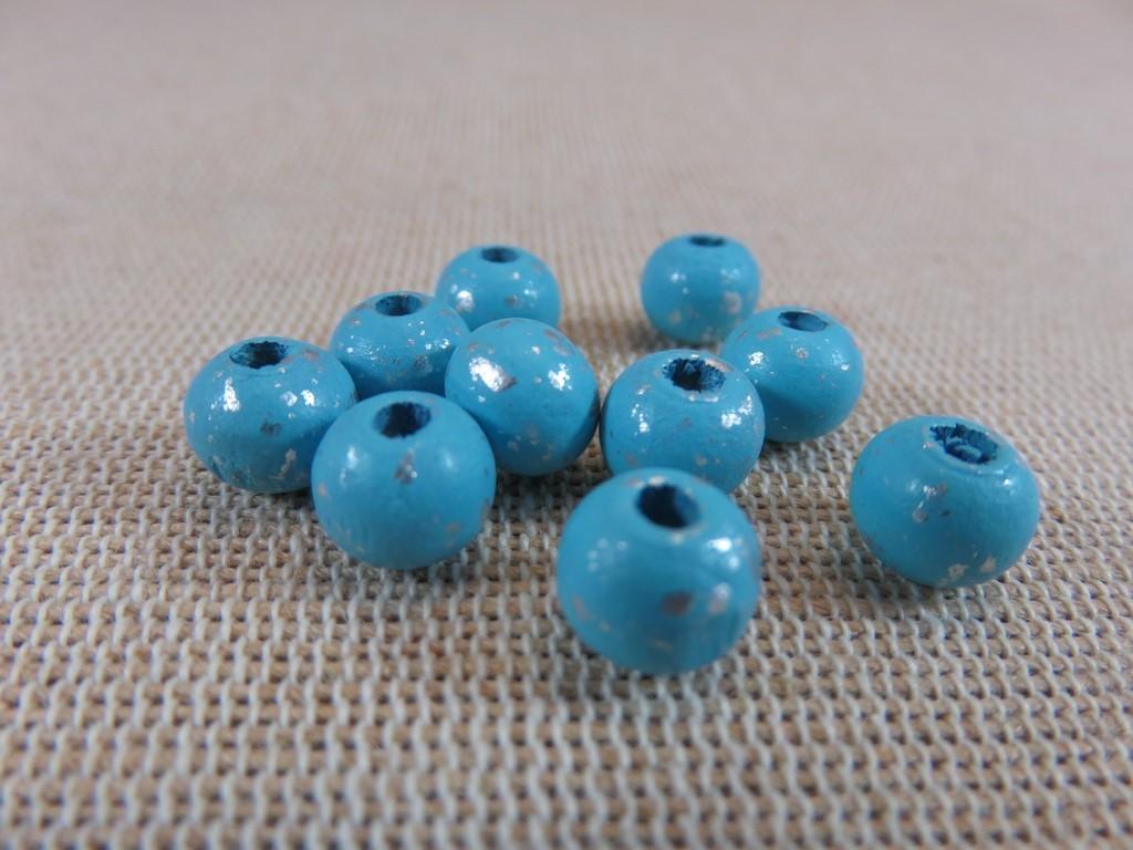 Perles bleu argenté, perles en bois bleu tacheté argenté, perles 8mm, perles en bois de cyprès ronde