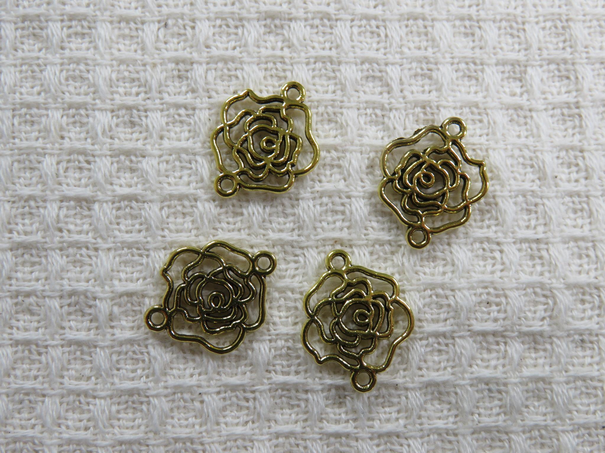 Pendentifs fleur roses dorée connecteurs breloque 18mm