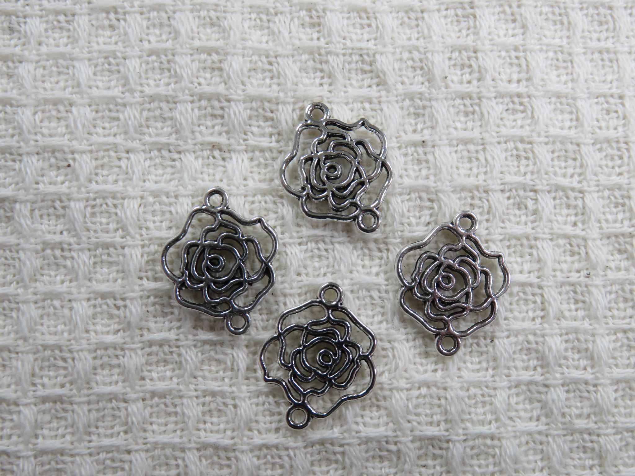 Pendentifs fleur roses argenté connecteurs breloque 18mm