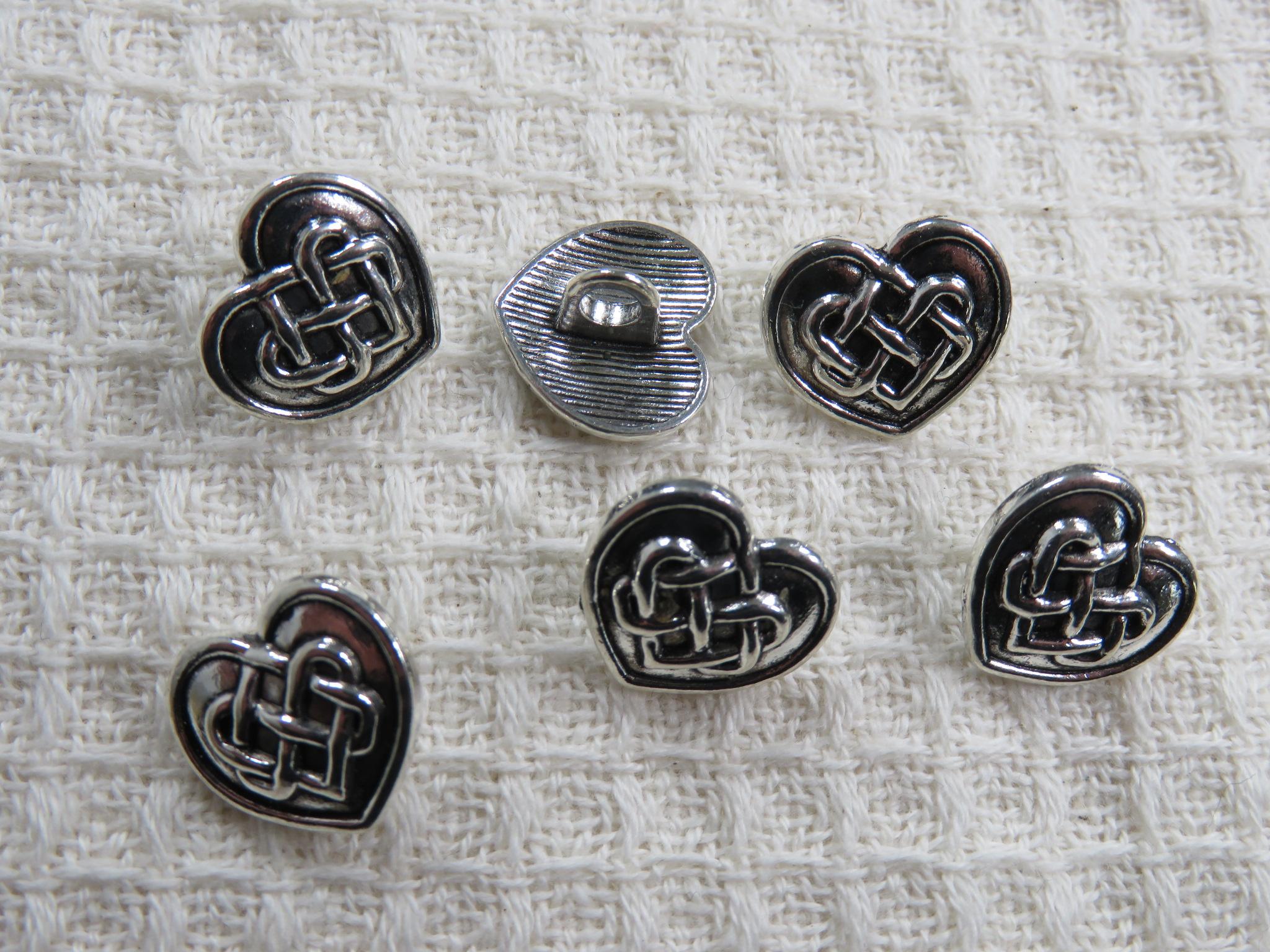 Boutons métal nœud celtique argenté 13mm cœur