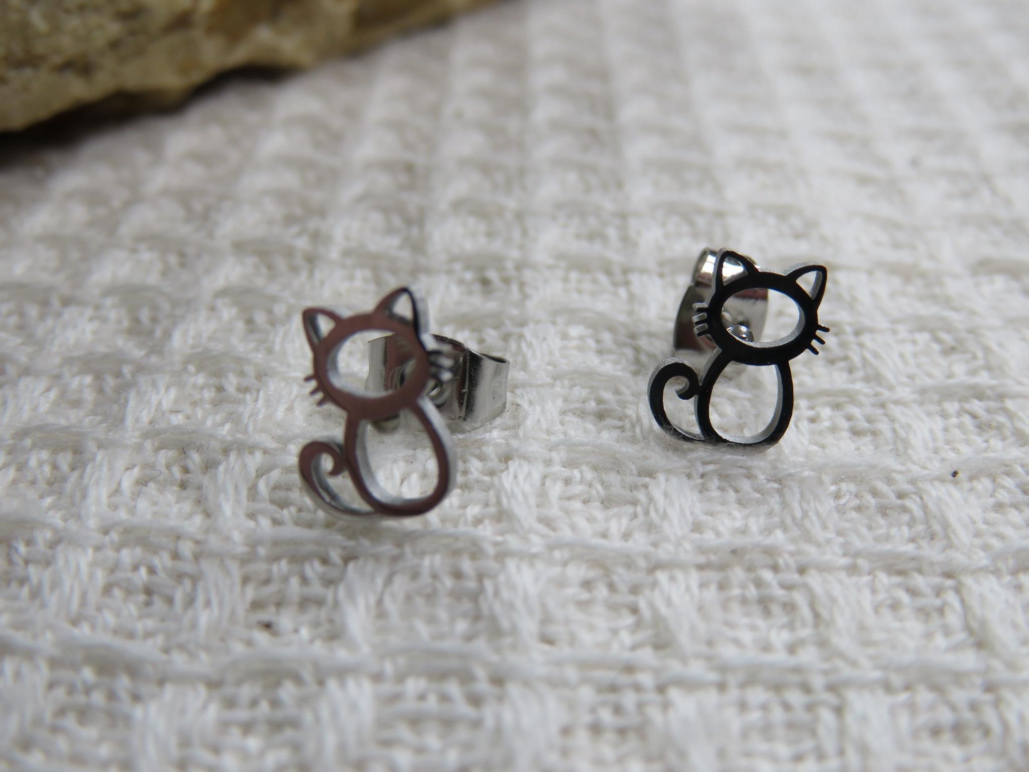 Boucles d'oreille chat acier inoxydable, puces chaton bijoux cadeaux pour femme et fille