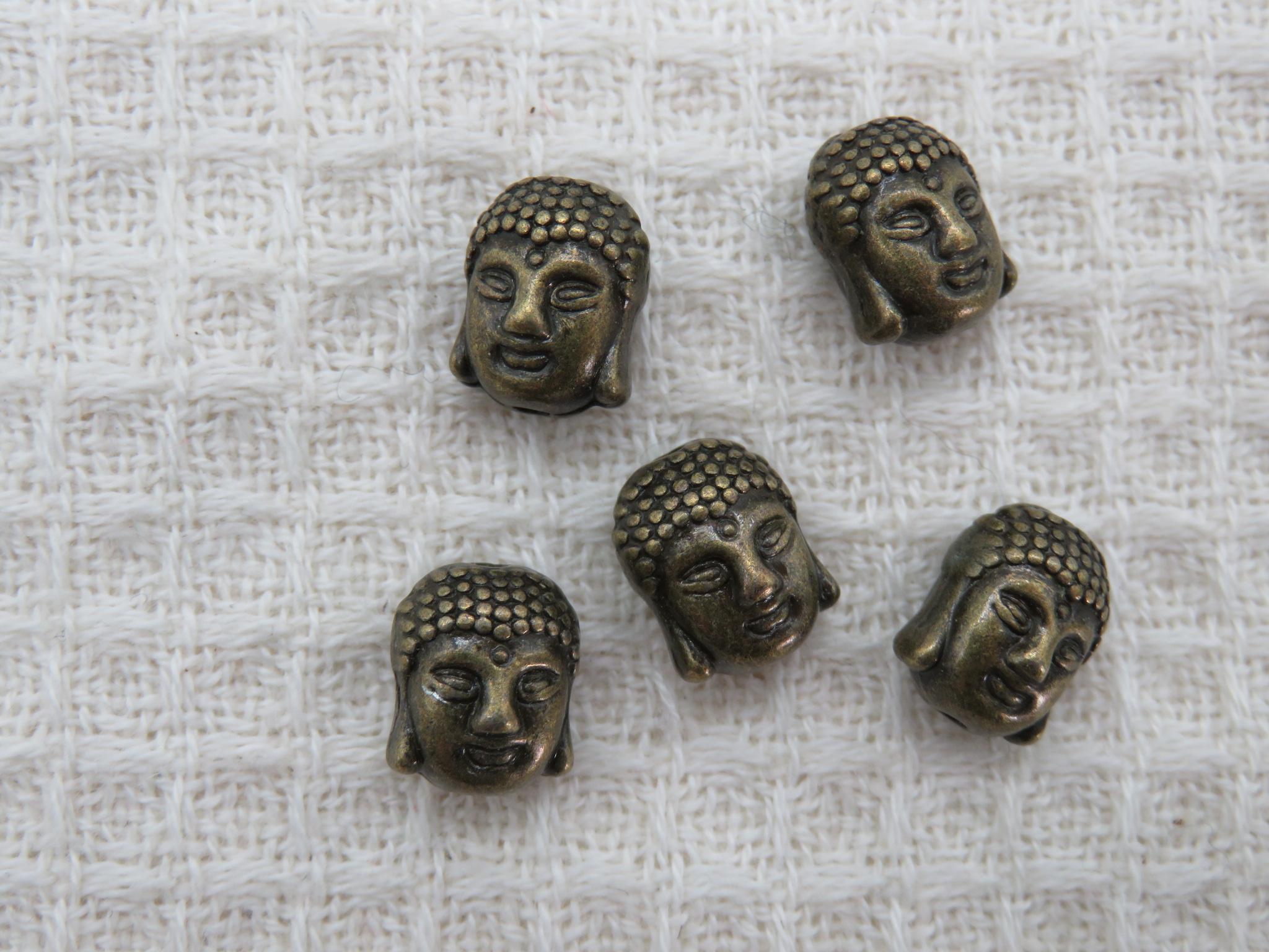 Perles Bouddha bronze 11mm - lot de 5 Tête de Bouddha