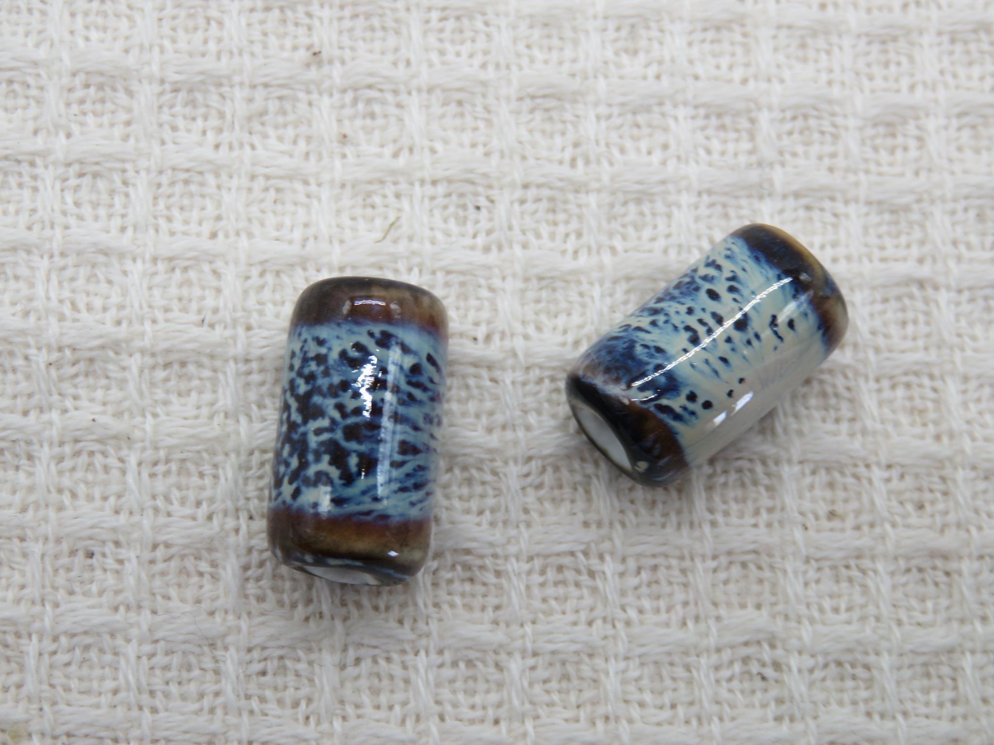 Perles céramique colonne bleu marron 16mm