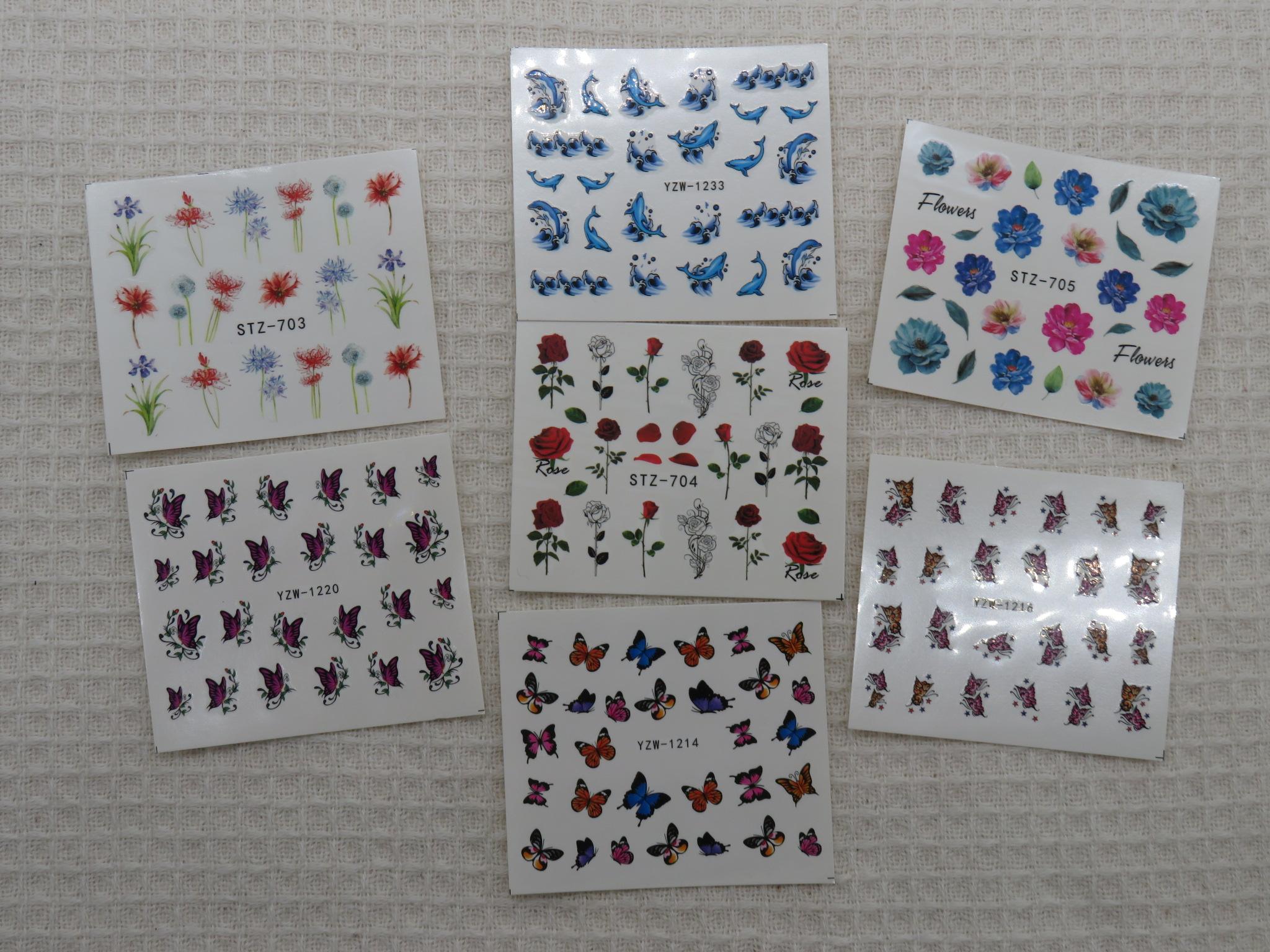 Stickers d'ongle fleur papillon - 7 feuillet Nails-Art décalcomanie décoration d'ongle