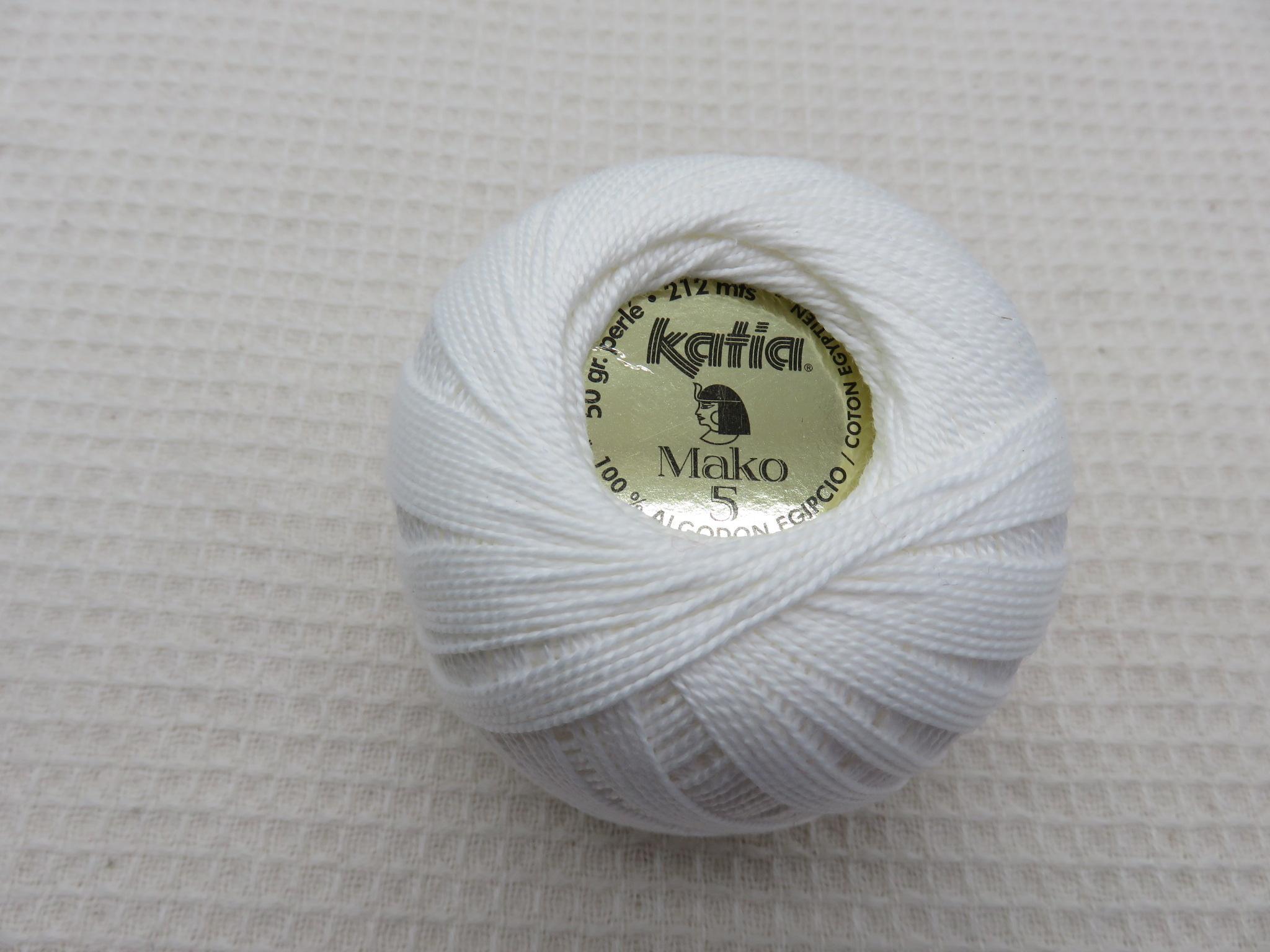 Coton d'Egypte blanc Katia Mako 5 pelote fil perlé 100% coton