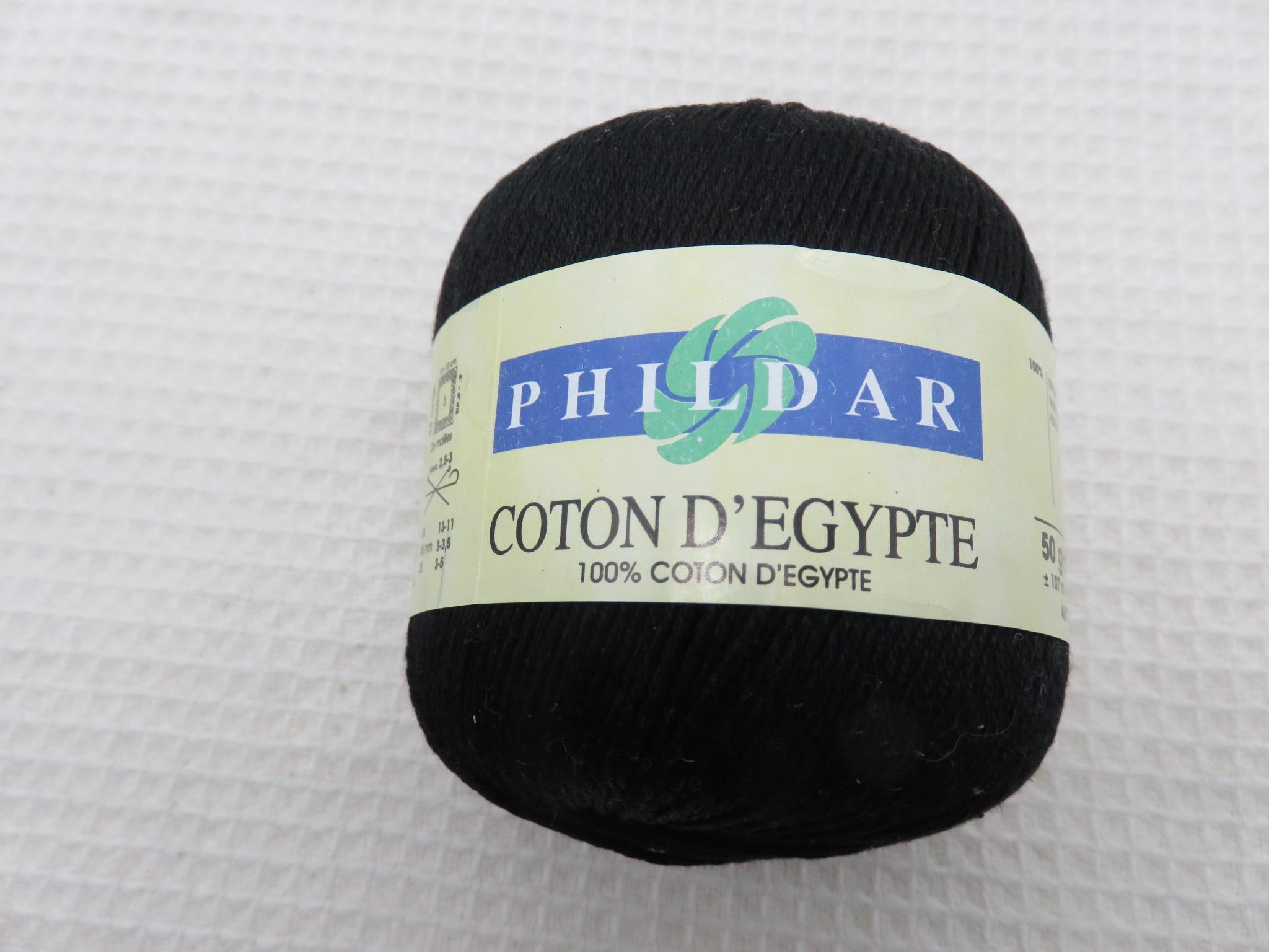 Phildar Coton d'Egypte noir pelote Fil 100% coton d'Egypte