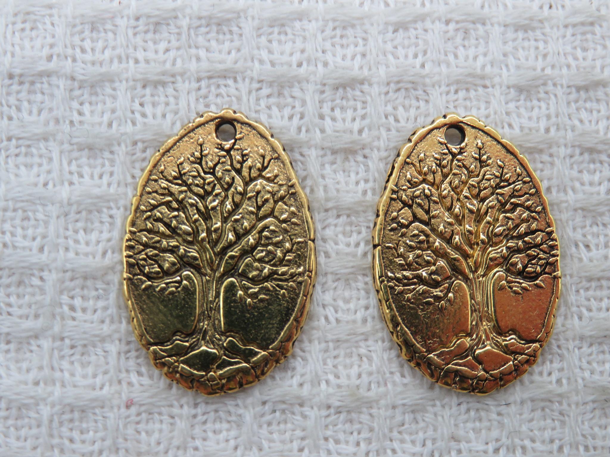 Pendentifs arbre de vie doré ovale en métal 25mm
