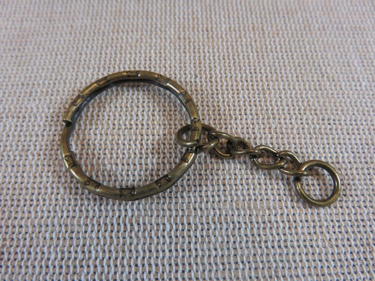 Porte-clés bronze à anneaux, porte clés en métal, création bijoux DIY, anneaux avec chainette, porte clé 53mm, apprêt pour bijoux