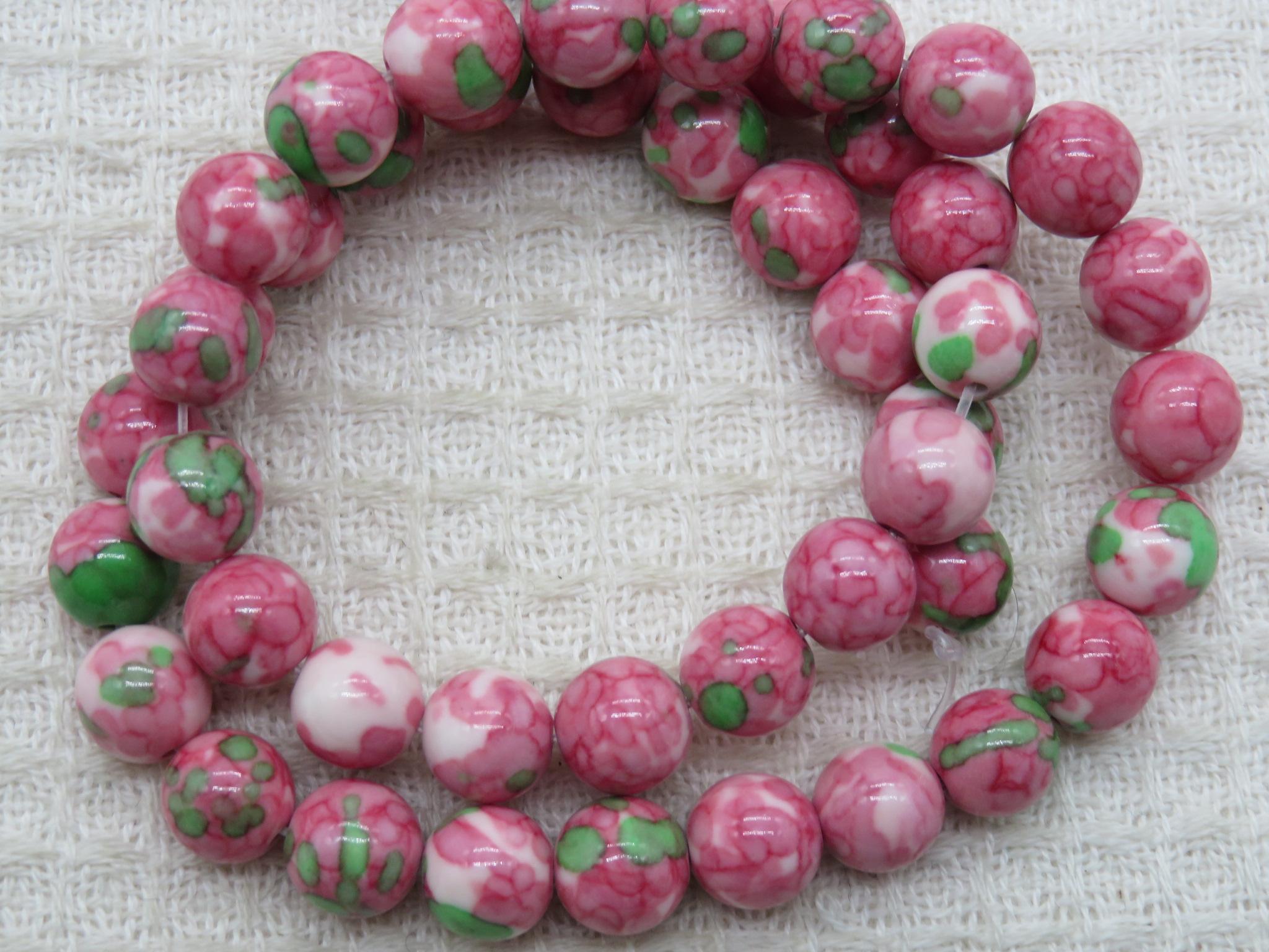Perles de verre effet fleuri, perles ronde 8mm, perles de verre 8mm, lot de perles, perles multicolore, perles fabrication bijoux